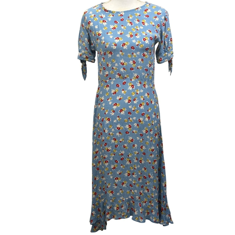 Faithfull The Brand Blue Floral Midi Dress, 4, romantic, cottagecore, coastal